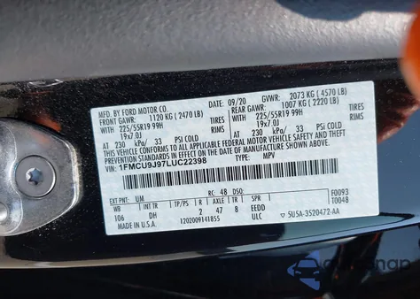 2020 Ford Escape Titanium from USA, damaged, VIN 1FMCU9J97LUC22398